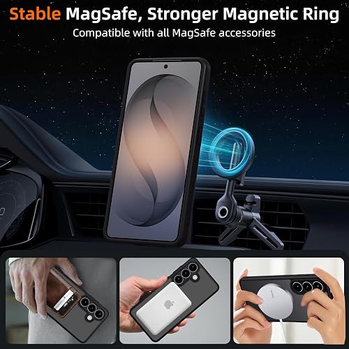 Pnakqil Magnetica Cover per Samsung Galaxy S26 5G Compatibile con MagSafe con 2 Vetro Temperato,Custodia Traslucida Opaca Protezione Militare Antiurto Robusta Protettiva Case,Nero - 5
