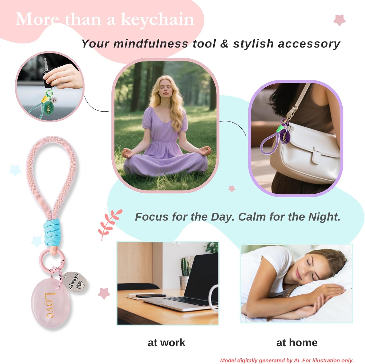 Crystal Keychain Set - Natural Healing Stones with Affirmation Cards- Worry Stone Anxiety Relief Gift