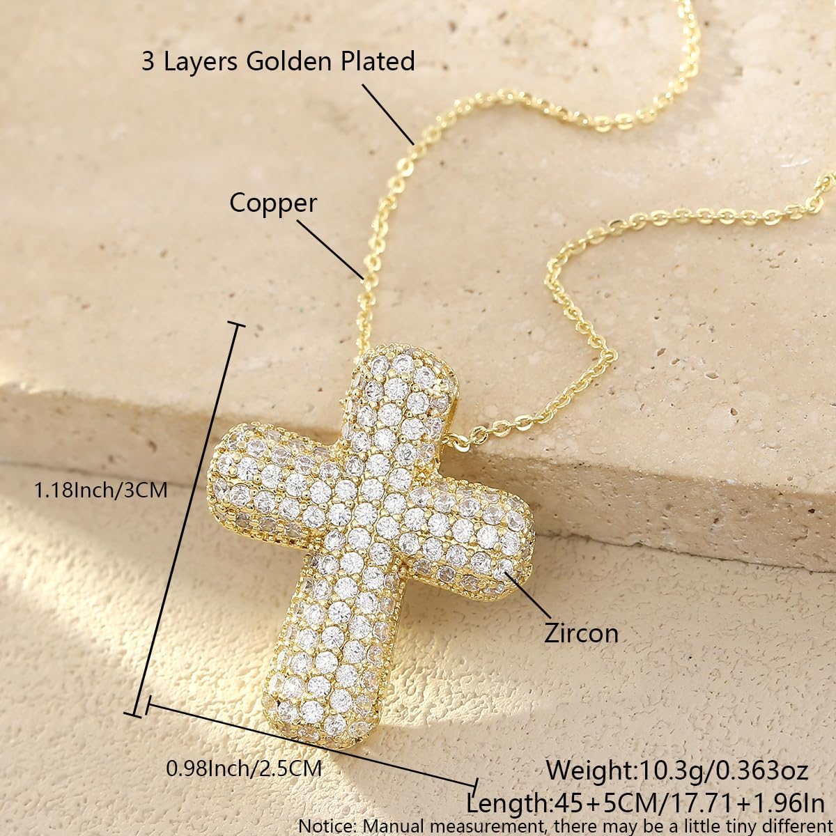 Gold Plated Cross Necklace for Women 14K Cubic Zirconia Cute Simple Cross Necklace Religious Christian Gifts - Image 2