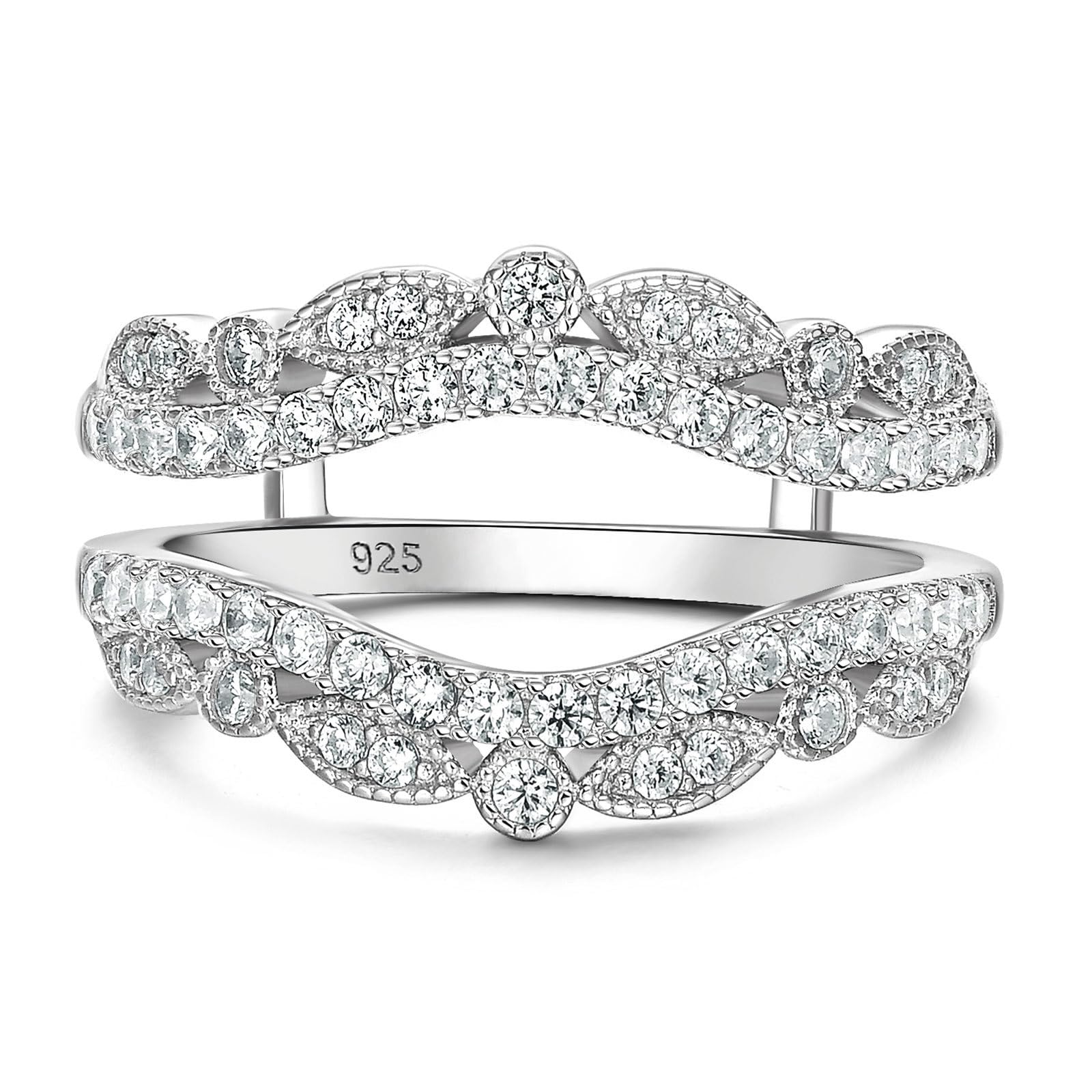 Wuziwen Vintage Wedding Bands for Women Curved Ring Enhancer for Engagement Rings Guard Wrap Stackable 925 Sterling Silver Cubic Zirconia