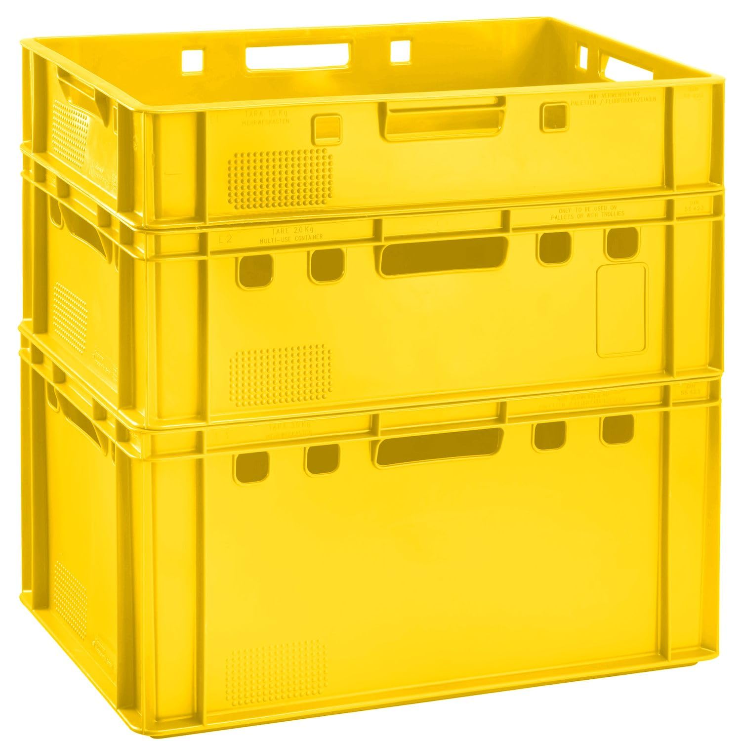 BURI Caja para carne, E2, amarillo, 60 x 40 x 20 cm, Eurobox de Alemania, apta para alimentos, robusta, apilable