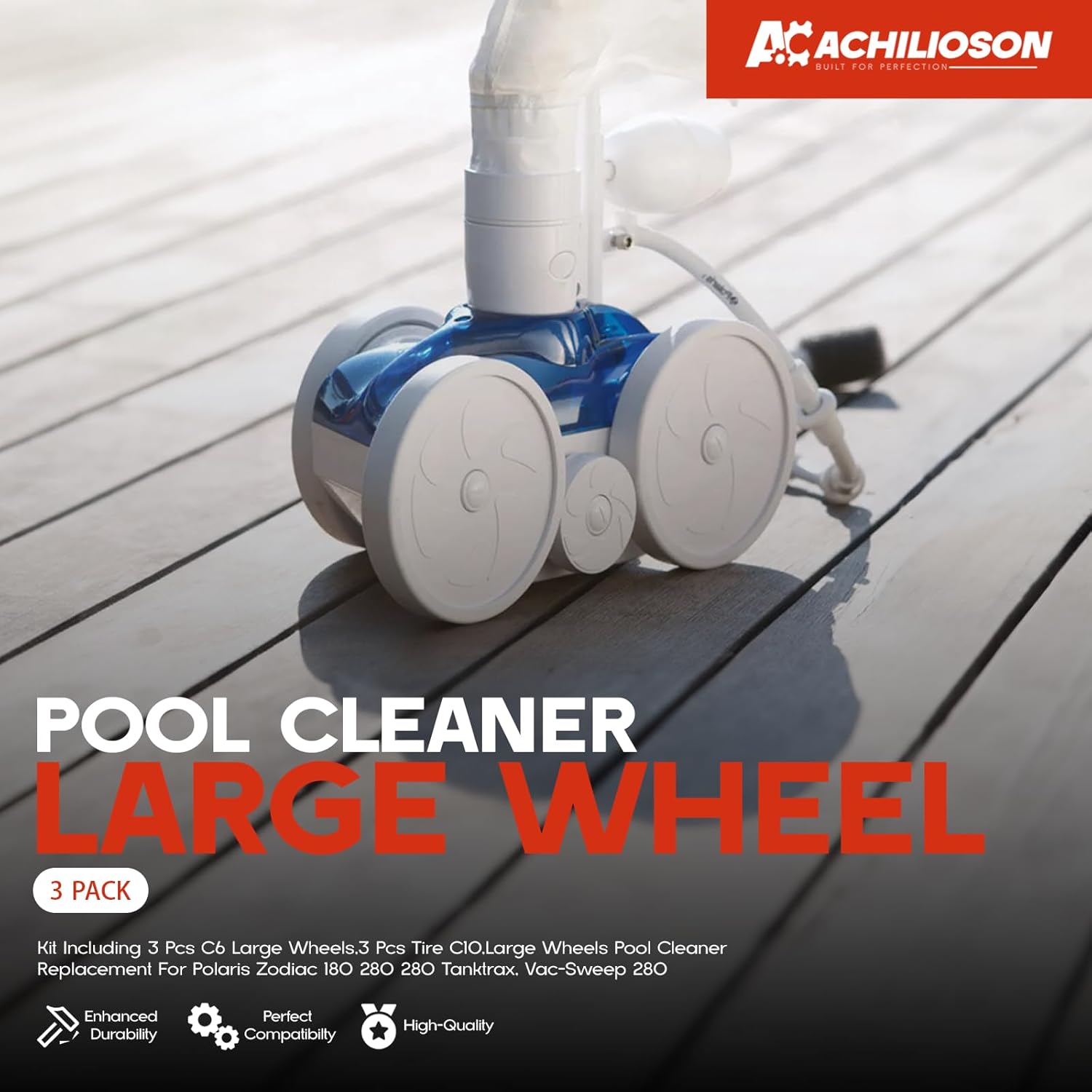 Pool Cleaner Replacement kit Compatible with 180, 280 Including 3 Pcs C6 Large Wheels,3 Pcs Tire C10,Large Wheels Pool Cleaner Replacement for Polaris Zodiac 180 280 280 Tanktrax, VAC-Sweep 280