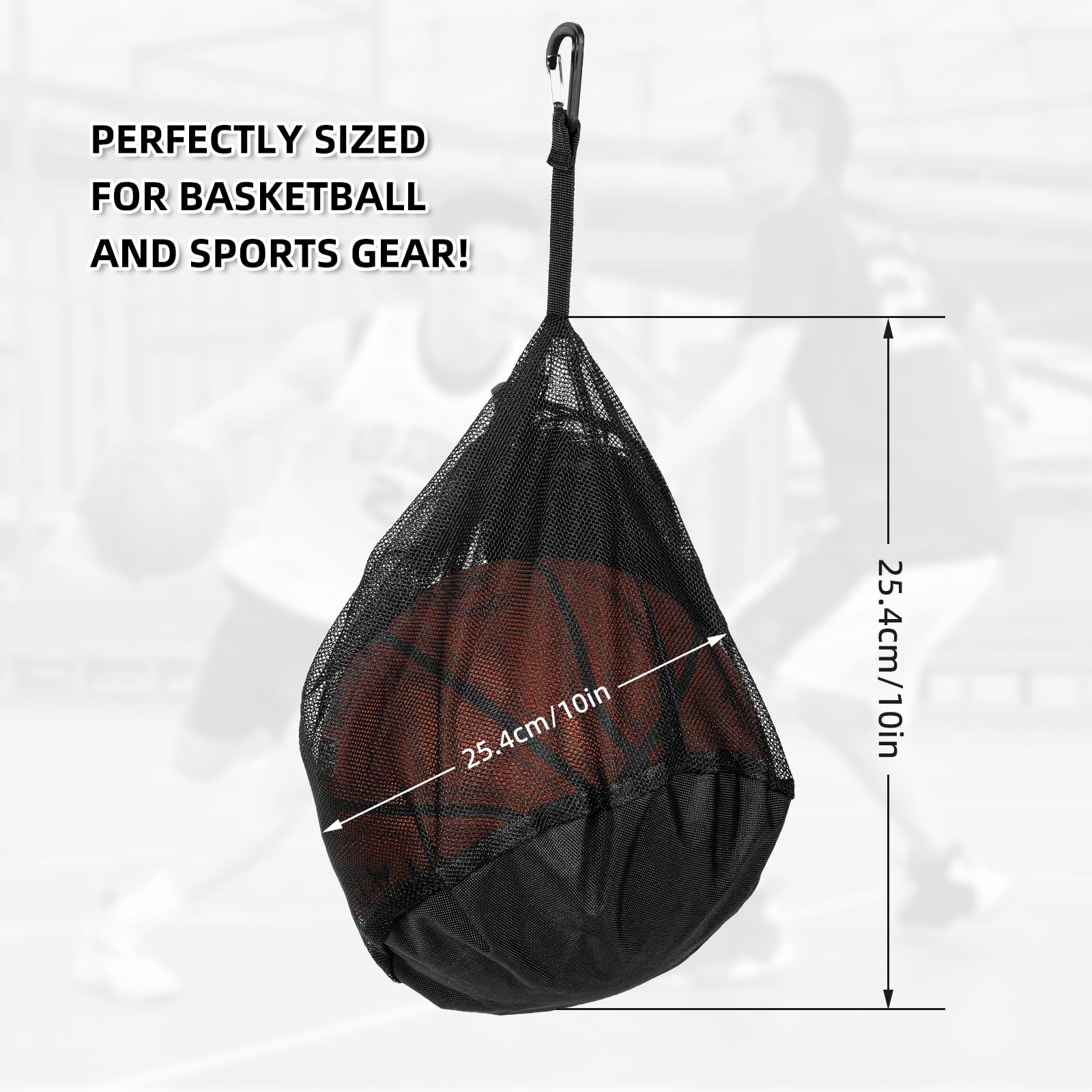 Windfromort Sacs Basketball 16L - Sac Ballon de Basket - Filet Pliable avec Poche Zippée et Mousqueton - Sac de Transport pour Basketball, Football