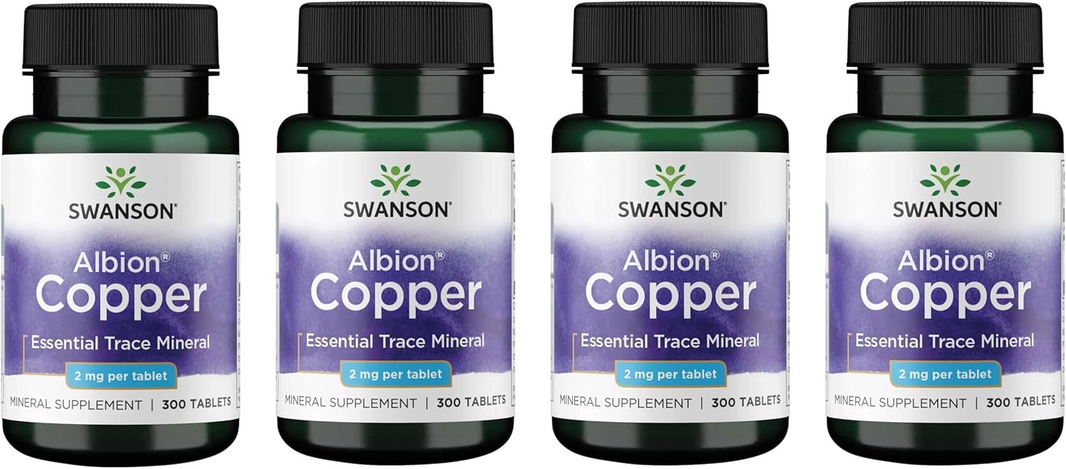 Swanson Copper Chelate Mineral Supplement for Adults Seeking Antioxidant, Immune, and Red Blood Cell Support - 2 mg (300 Tablets, 4 Pack)