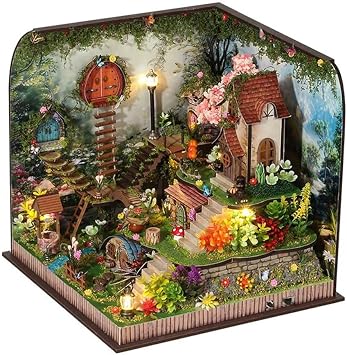TOPBSFARNY DIY Doll House Book Nook Kit with Musical Movement, Miniature Dollhouse Kit, Bookshelf Decor 3D Wooden Puzzle, Gifts for Family/Friends