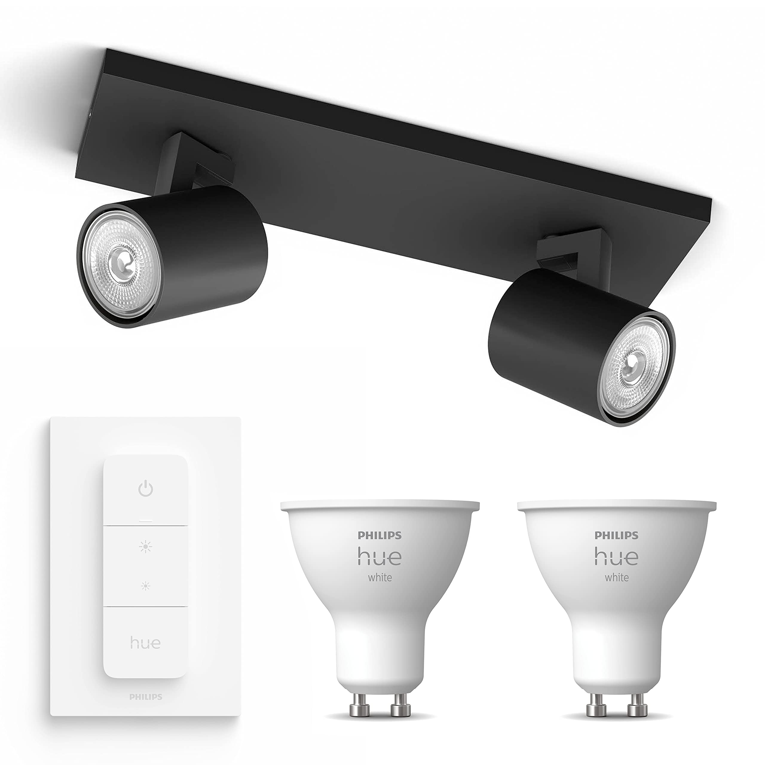 Philips Hue Runner Spot en saillie (Noir) - Lumière blanche chaude - Comprend un Variateur de lumiere Hue - Spot en saillie avec 2 points lumineux - GU10 - Hue White