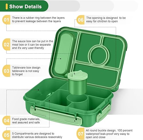 Miniatura 10 de Lonchera Bento para adultos, para niños, contenedor de almuerzo para adultosniñosniños pequeños, lonchera Bento de 5 compartimentos para niños con