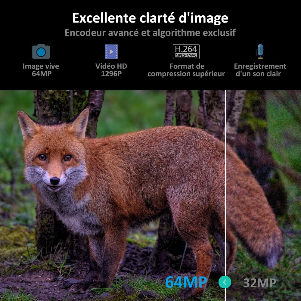 GardePro A3S Camera de Chasse, 64MP 1296P H.264 Vidéo Caméra de Chasse | Camera Chasse Sans Lueur 940 nm, 0,1s Camera Detecteur de Mouvement, Camera Vision Nocturne Animaux, Piege Photographique