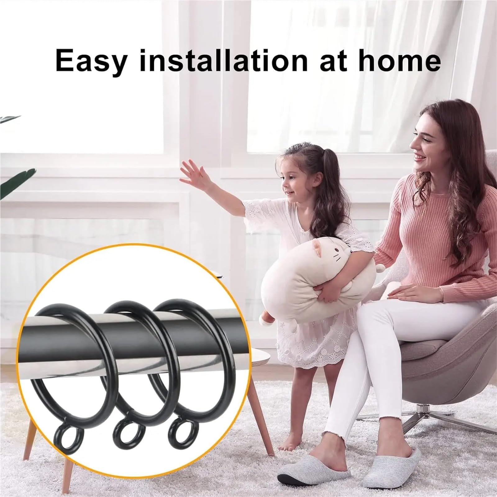 20/40 Stück Schwarze Gardinenringe Mit Öse for Gardinenstangen (3,8 cm Gardinenringe) für Fenster(40 PCS Black Rings)
