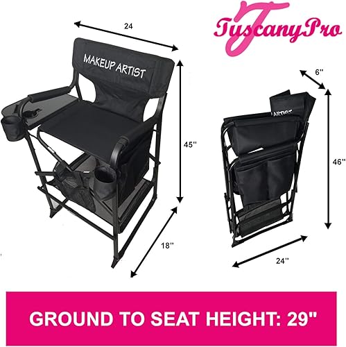 Miniatura 6 de Silla portátil de maquillaje resistente con mini anillo de luz LED, perfecta para maquillaje, salón, eventos con altura de asiento de 29 pulgadas