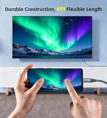 USB C to HDMI Cable 6Ft, 4K@60Hz Thunderbolt 4/3 Compatible Adapter for iPhone 15/16 Pro/Max, MacBook, iPad Pro, Galaxy S24 to S22, Portable & Plug and Play
