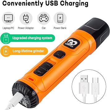 Casfuy Dog Nail Grinder with 2 LED Light - New Version 2-Speed Powerful Electric Pet Nail Trimmer Professional Quiet Painless Paws Grooming & Smoothing for Small Medium Large Dogs and Cats (Orange)