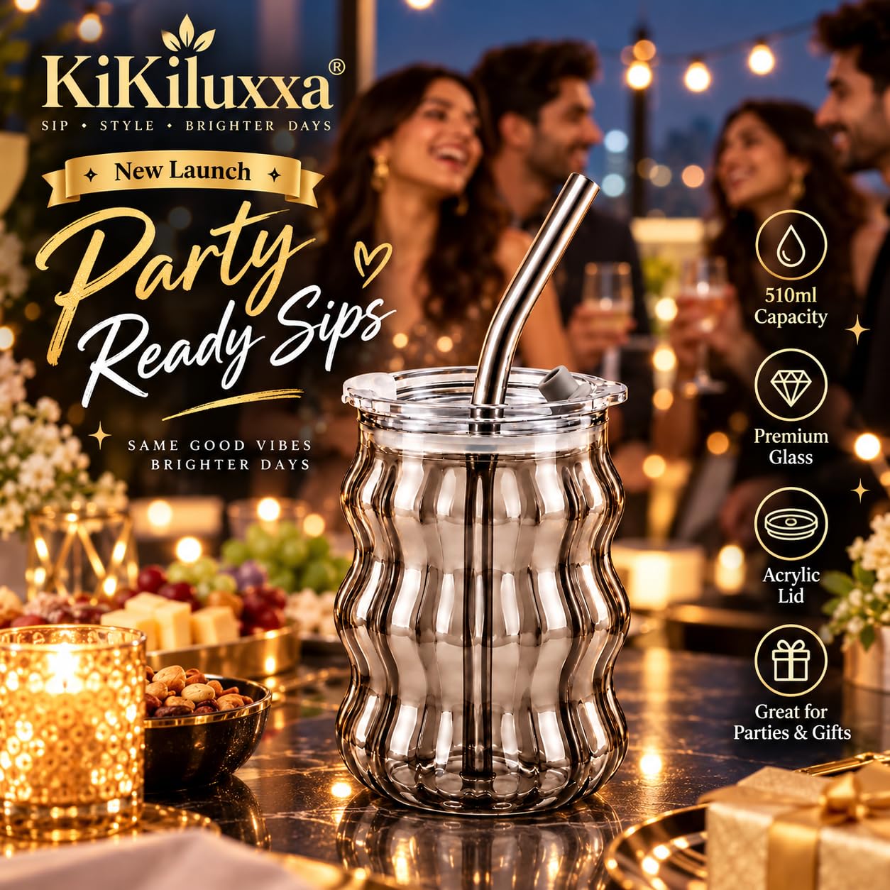 KiKiluxxa Glass Sipper - Stylish Reusable Bottle -8
