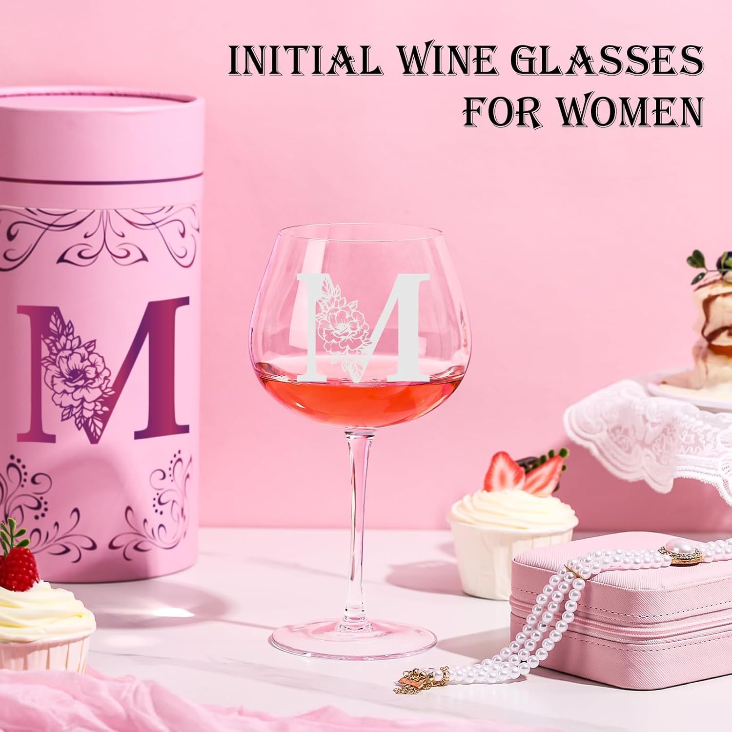 Physkoa Personalized Initial Wine Glass for Women - 20 oz Stemmed Monogrammed Glass, Customized Engraved Gift for Mom, Wife, Friend, Her - Birthday, Mother’s Day, Wine Lover Gift - Image 2
