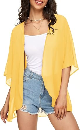Indian Trendy Womens Solid Puff Sleeve Kimono Cardigan Loose Cover Up Casual Blouse Top Chiffon