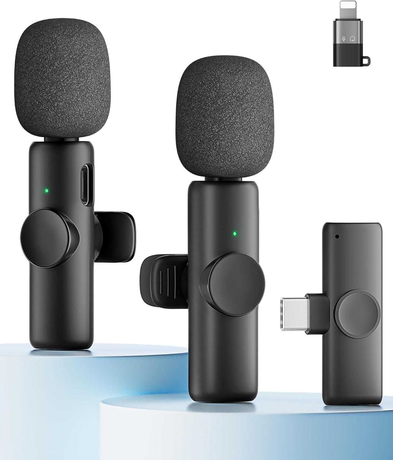 Wireless Microphone for iPhone iPad and Android Phone, 2 Pack Wireless Lavalier Lapel Mic with Noise Reduction, Plug and Play Mini Microphone for Video Recording Interview Podcast YouTube TikTok Vlog