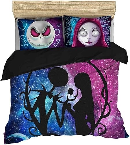 Juego de ropa de cama de Antes de Navidad, tamaño Queen, Halloween, 1 funda de edredón con 2 fundas de almohada, sin edredón
