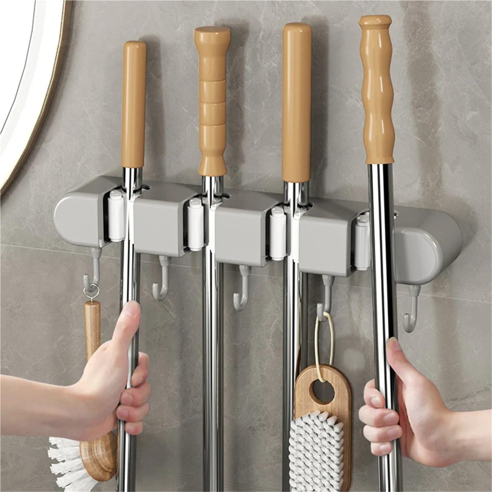 Soporte for Fregona Y Escoba Con Ganchos