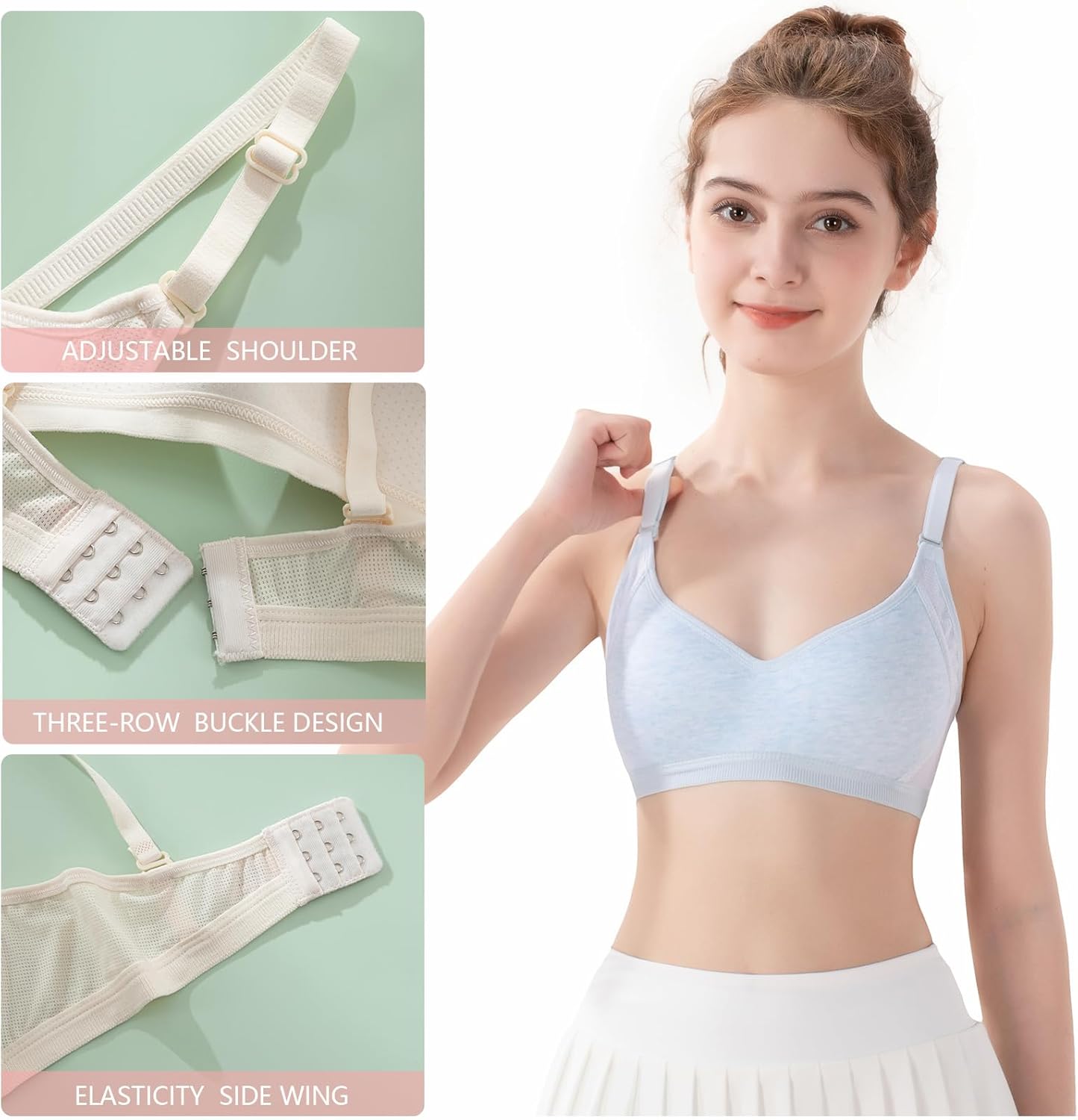 Teen Bras for Girls Ages 12-14-16-18 Years Old Big Kids Training Bra Bralettes for Women Ladies,Adjustable Straps