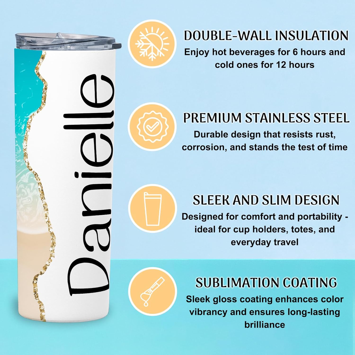 Personalized Beach Vacation Tumbler with Name, Destination & Year | 20 oz Custom Skinny Tumbler with Lid & Straw | Customized Travel Cup for Family Trip, Bachelorette Summer Holiday Gift - Image 3