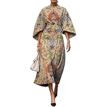 Women's Summer Boho Floral Bell 3/4 Sleeve Wrap Maxi Dress Casual Wedding Cocktail Vacation Dress with Belt