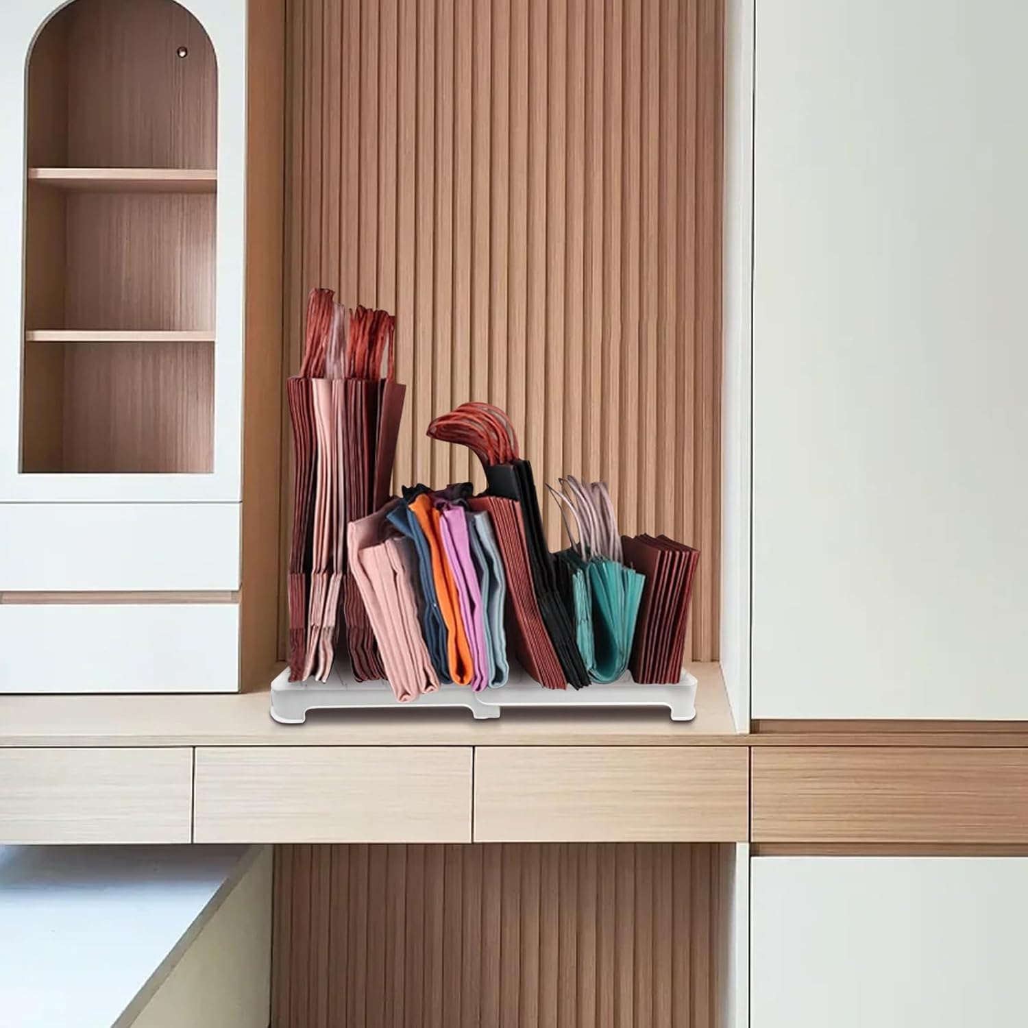 Reusable Shopping Bag Organizer, Adjustable Shelf Dividers, Great for Storing Folded Cloth and Paper Grocery, Food Storage, Lunch, Shopping and Gift Bags