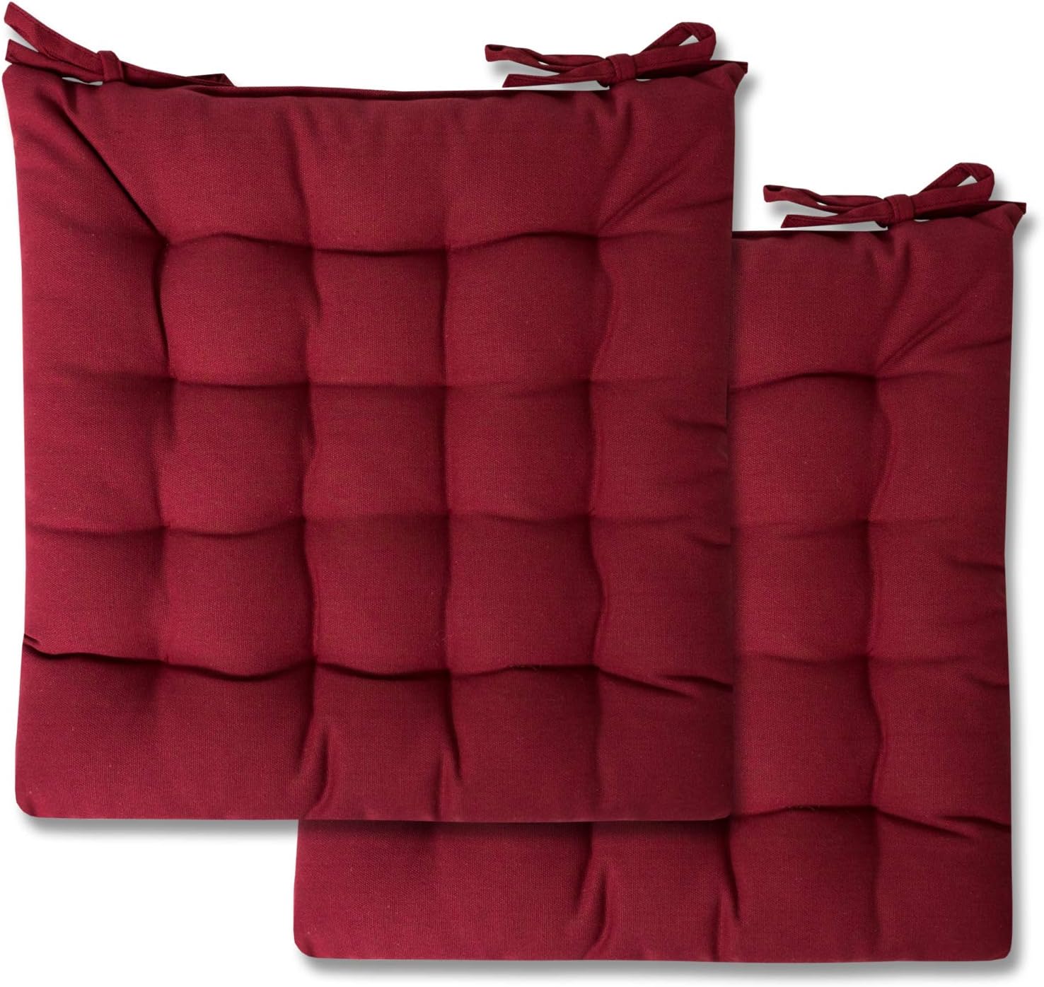 Sweet Home Collection Chair Cushion Seat Pads Indoor/Outdoor Printed Tufted Design Soft and Comfortable Covers for Dining Rooms Patio with Ties for Non Slip, 2 Count (Pack of 1), Burgundy Red