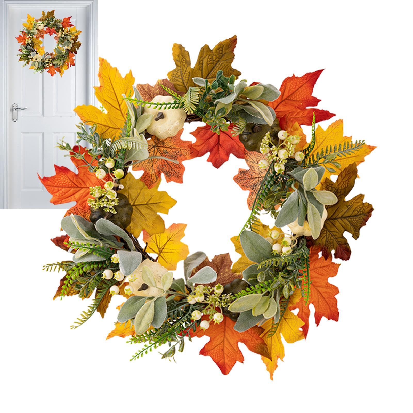 Couronne de baies d'automne et feuilles d'érable au design raffiné de 45 cm