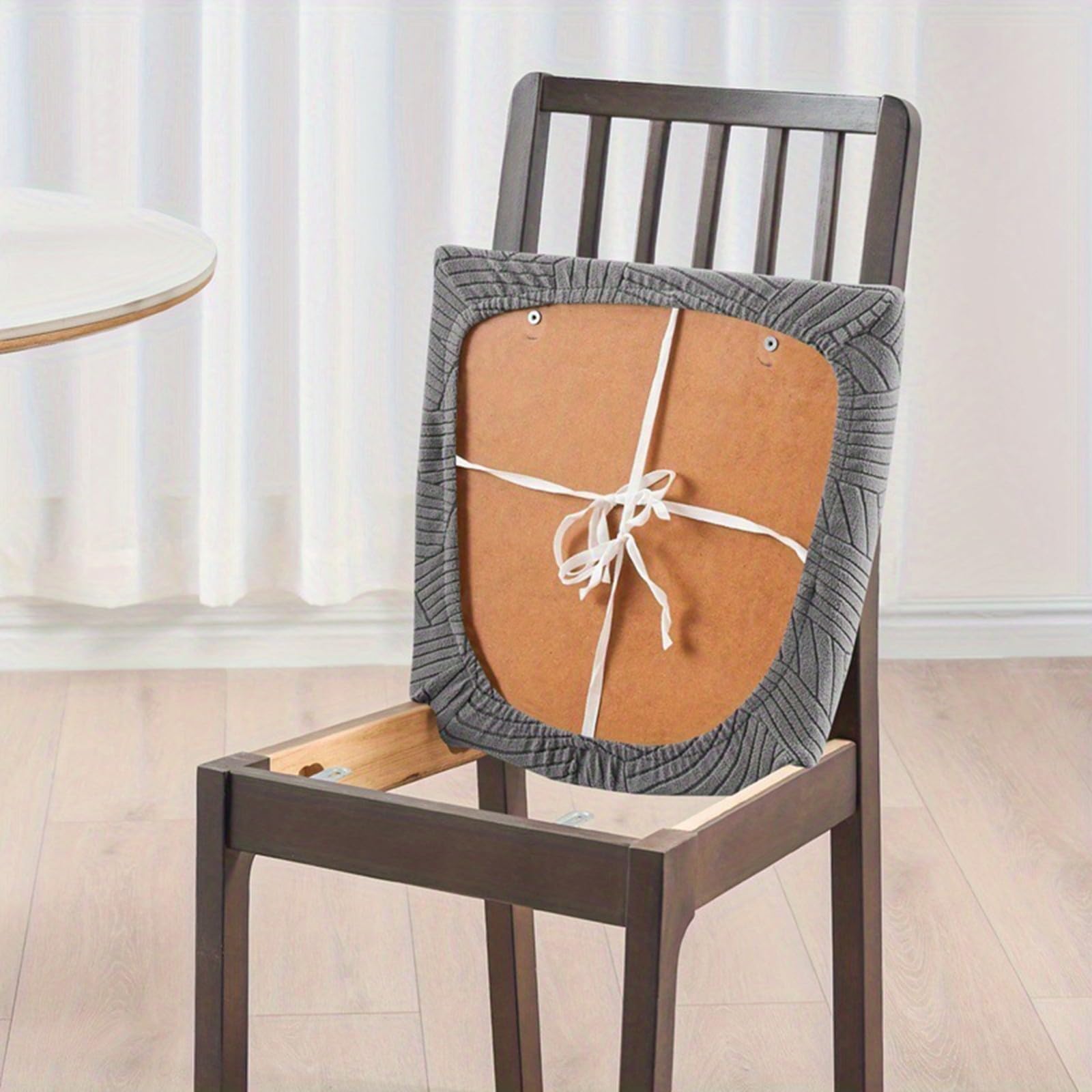 Sitzbezüge für Esszimmerstühle 2/4/6er-Set,Dehnbare Esszimmer Stuhlhussen mit Bändern,Rutschfester Möbelschutz für Küche Restaurant Hotel(Black,6Pcs)