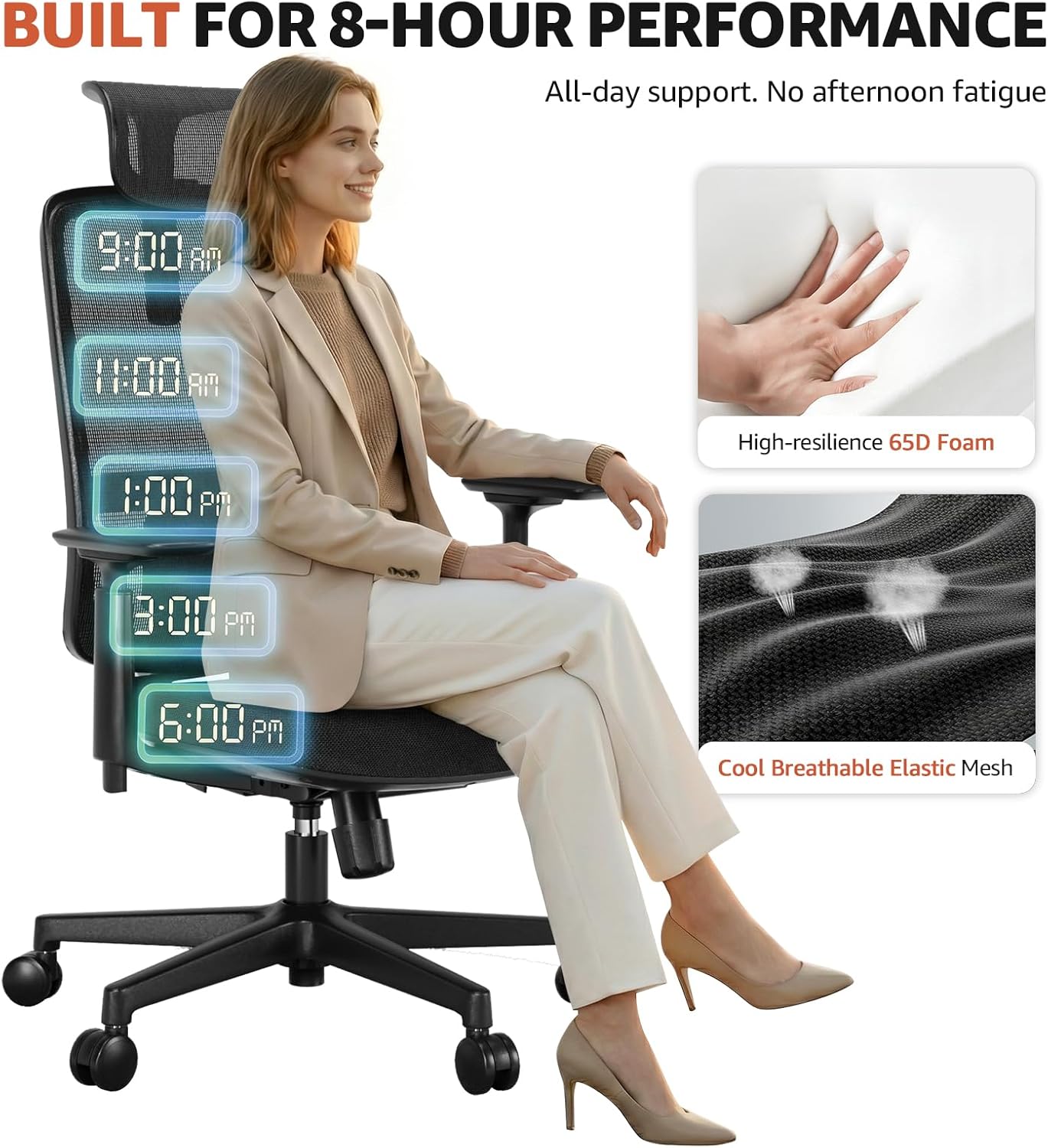 Ergonomic Office Chair Mesh Chair,Home Office Desk Chairs with Adjustable Lumbar Support, Comfortable Computer Gaming Chair, Office Chair for Long Hours (Black) - Image 4