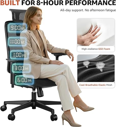 Miniatura 4 de M1 Silla ergonómica de malla para oficina, silla de escritorio de oficina en casa con soporte lumbar ajustable, cómoda silla