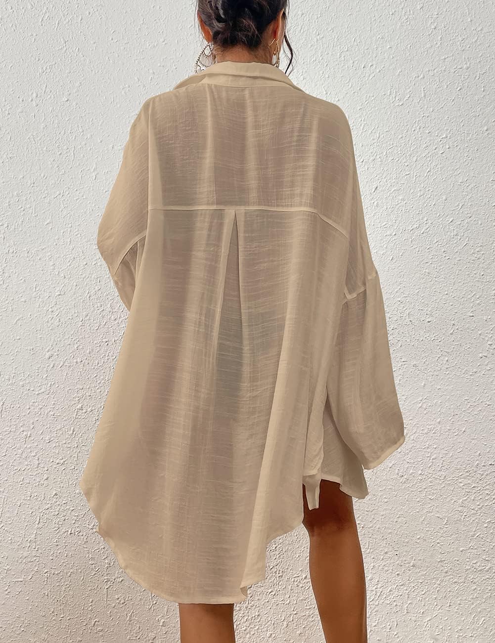 Bsubseach Linen Bathing Suit Cover Up Shirt Women Button Down Beach Cover Ups Split Tie Swimsuit Coverup Blouse - Image 3