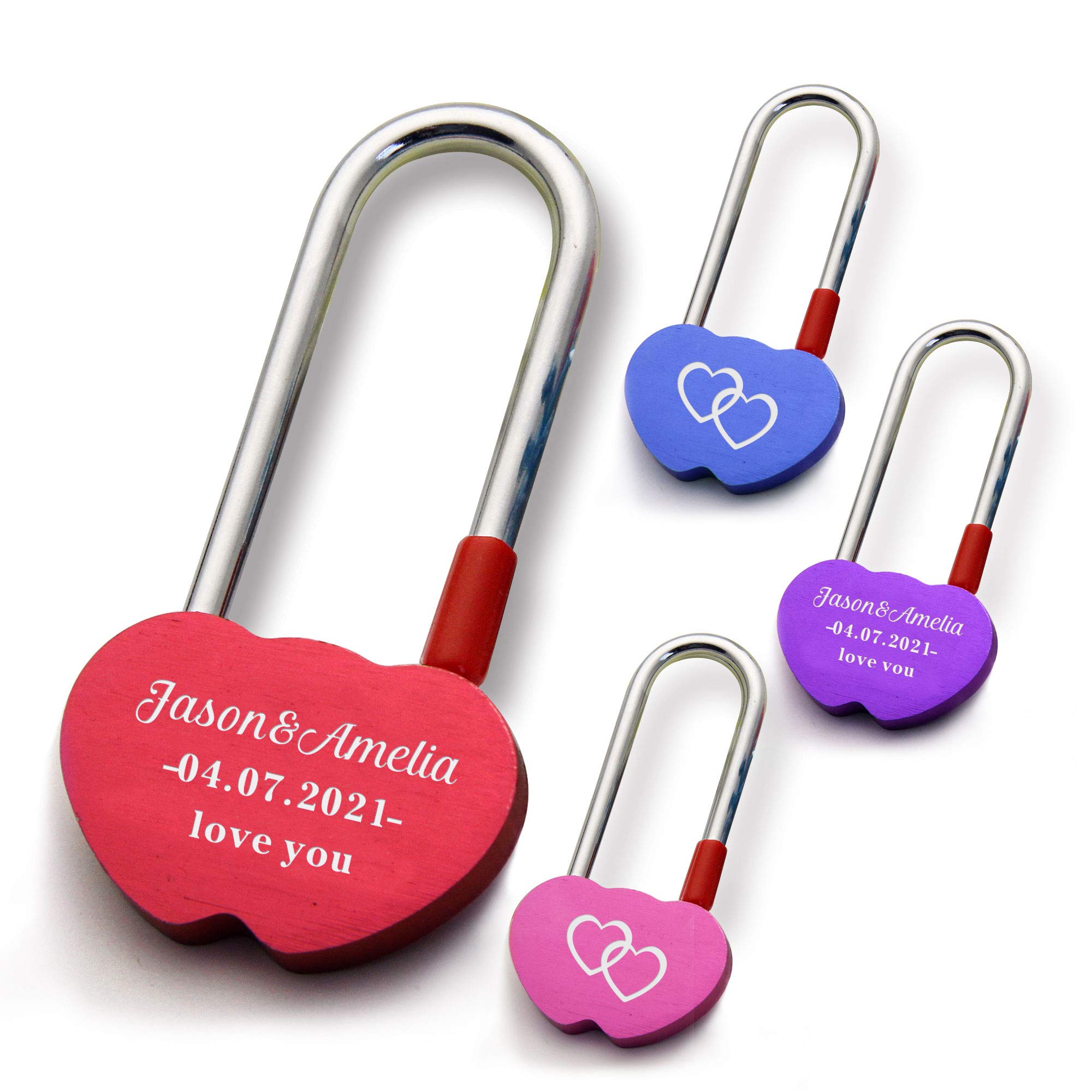 Personalised Love Lock for Her Engraved Padlock for Him Girls Couples Lover Custom Gift for Birthday Trip Travel Anniversary Wedding Valentines Day in Double Heart Shape (Red)