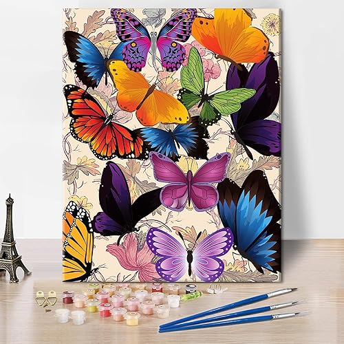 TUMOVO Pintura por números para adultos, hermosa pintura de mariposas por números en lienzo, pintura al óleo de mariposas de color DIY pinturas