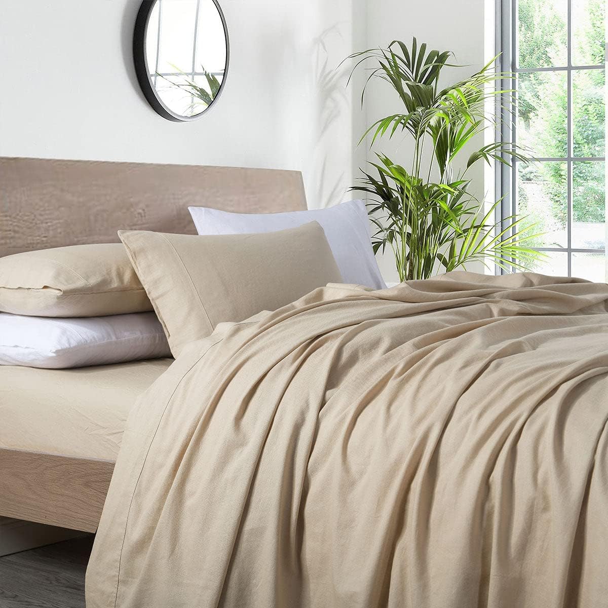 Royal Hotel Bedding Vintage Belgian Flax Linen and Cotton Blend Sheet Set, Hypoallergenic Pre-Washed Linen Cotton, Cool Breathable Percale Weave 150 GSM - 3pc Bed Sheet Set, Twin XL, Linen