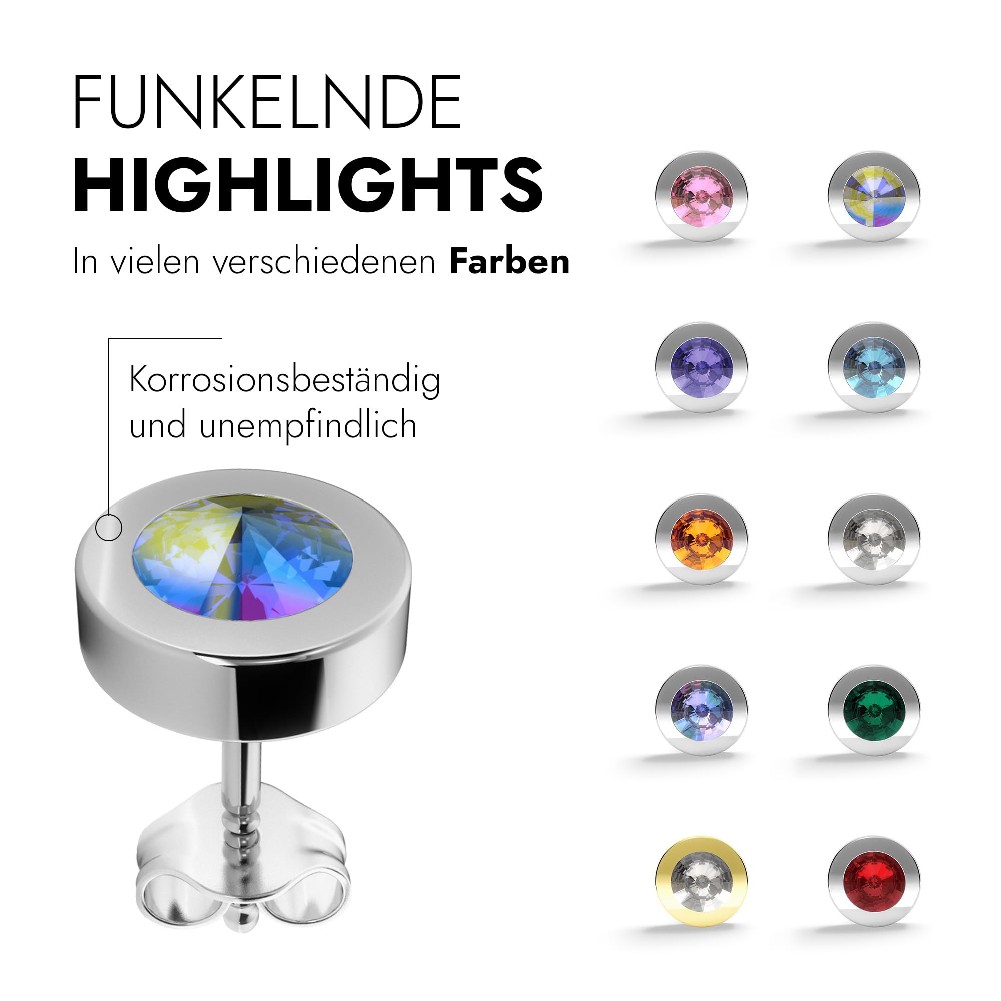 TIABELLE – Ohrstecker LUNA aus Titan mit funkelnden Swarovski® Zirconias – Ohrringe für Damen – allergenfrei & hautverträglich – Handmade in Germany (7,6mm ø)