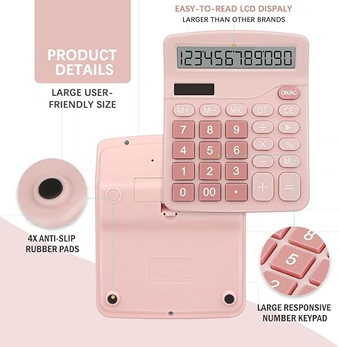 Miniatura 2 de Calculadora de escritorio, calculadoras de oficina de 12 dígitos con pantalla LCD grande, botones grandes, calculadora financiera simple de doble