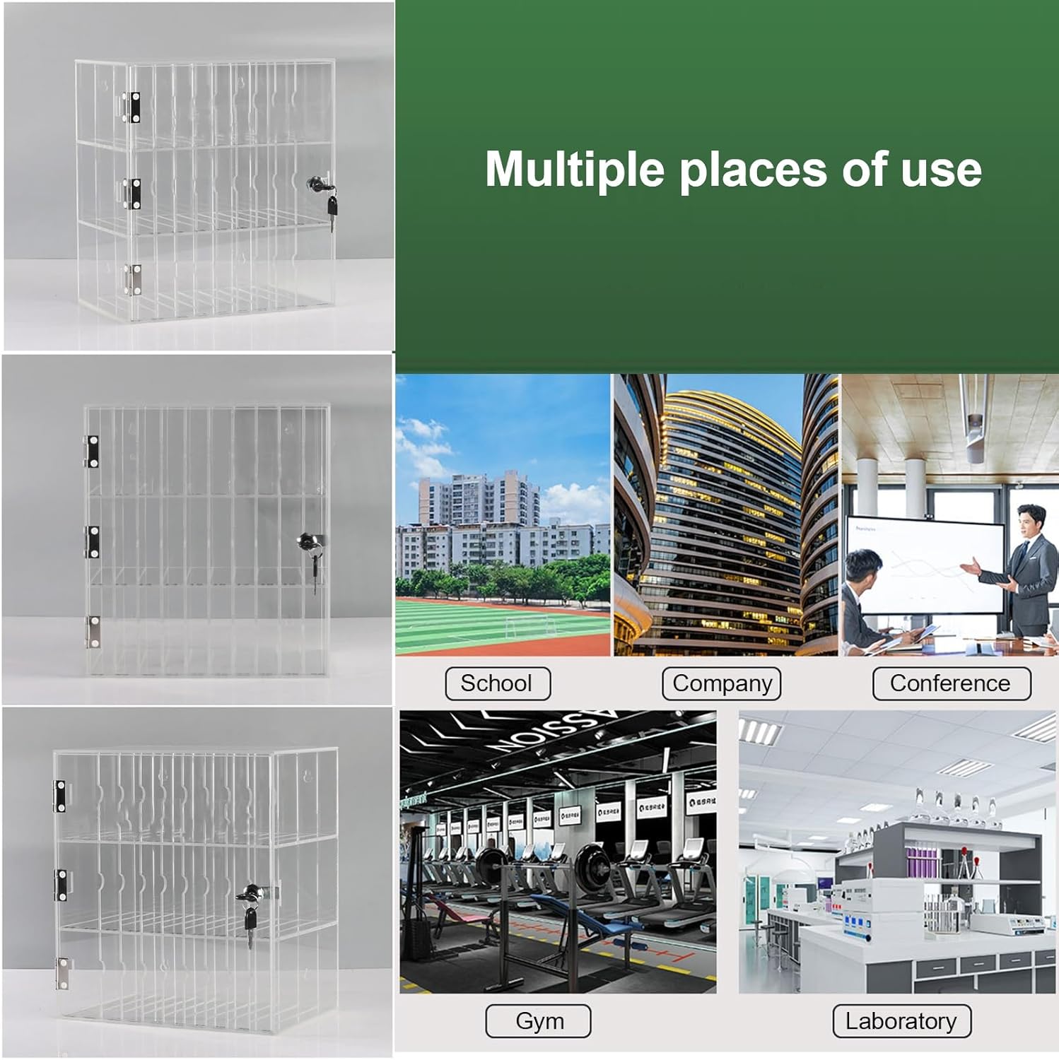 Clear Acrylic Cell Phone Storage Cabinet with Locking Doors - Desktop Organizer for Office, School, Classroom, Factory & Conference Rooms - Secure Cell Phone Locker Box with Keys