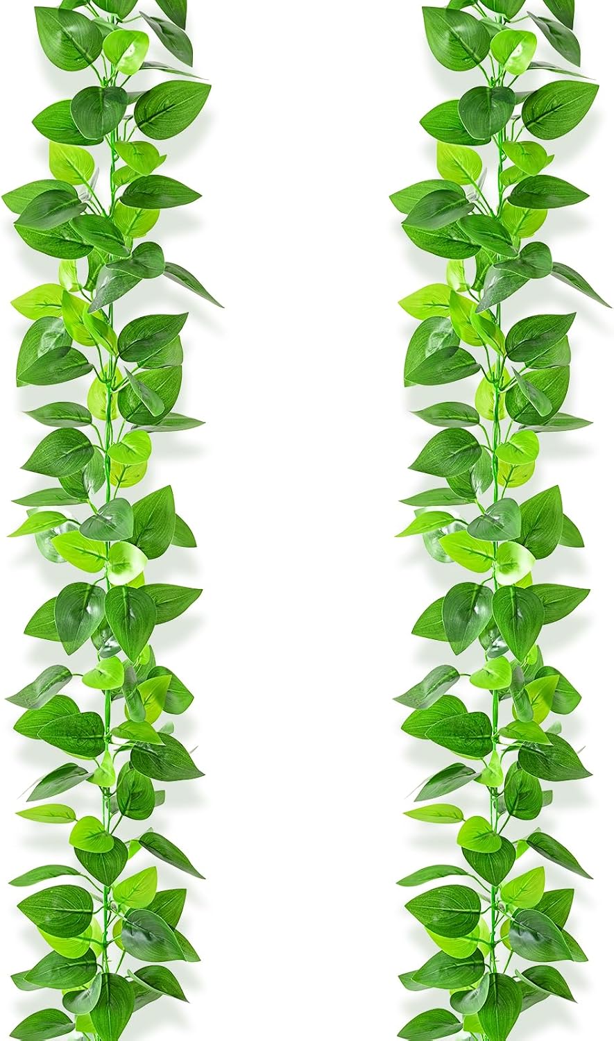 BLEUM CADE 2Pcs Fake Vines with Faux Pothos Leaves, Artificial Ivy Garland Fake Plants Greenery for Bedroom Living Room Office Wall Garden Wedding Party Indoor Outdoor Decor Aesthetic