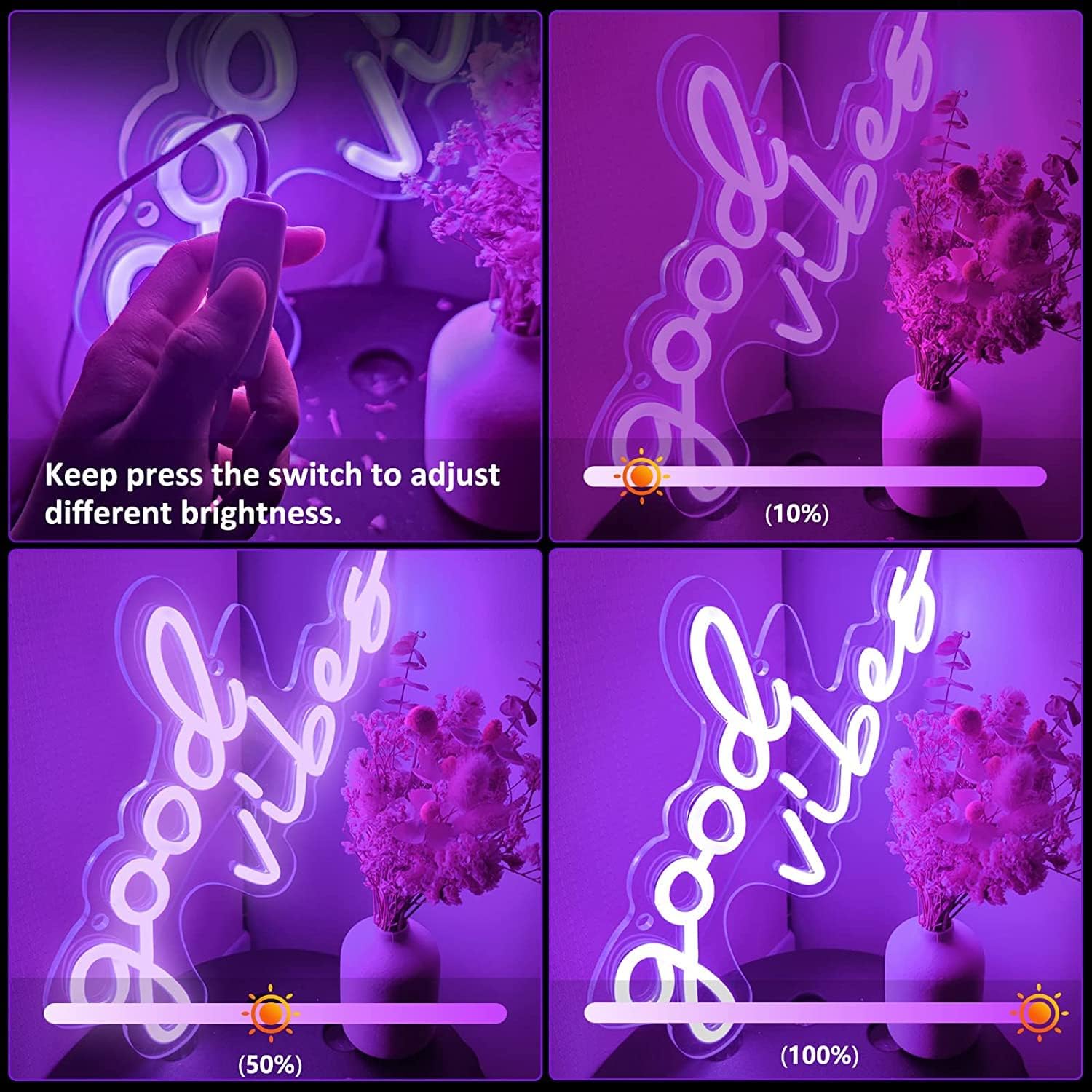 SOLIDEE Neon Schild Neon Sign mit Acrylsockel Angetrieben durch USB Dekorative leuchtreklame für Schlafzimmer Bars Clubs Festivals Partys（Violett）