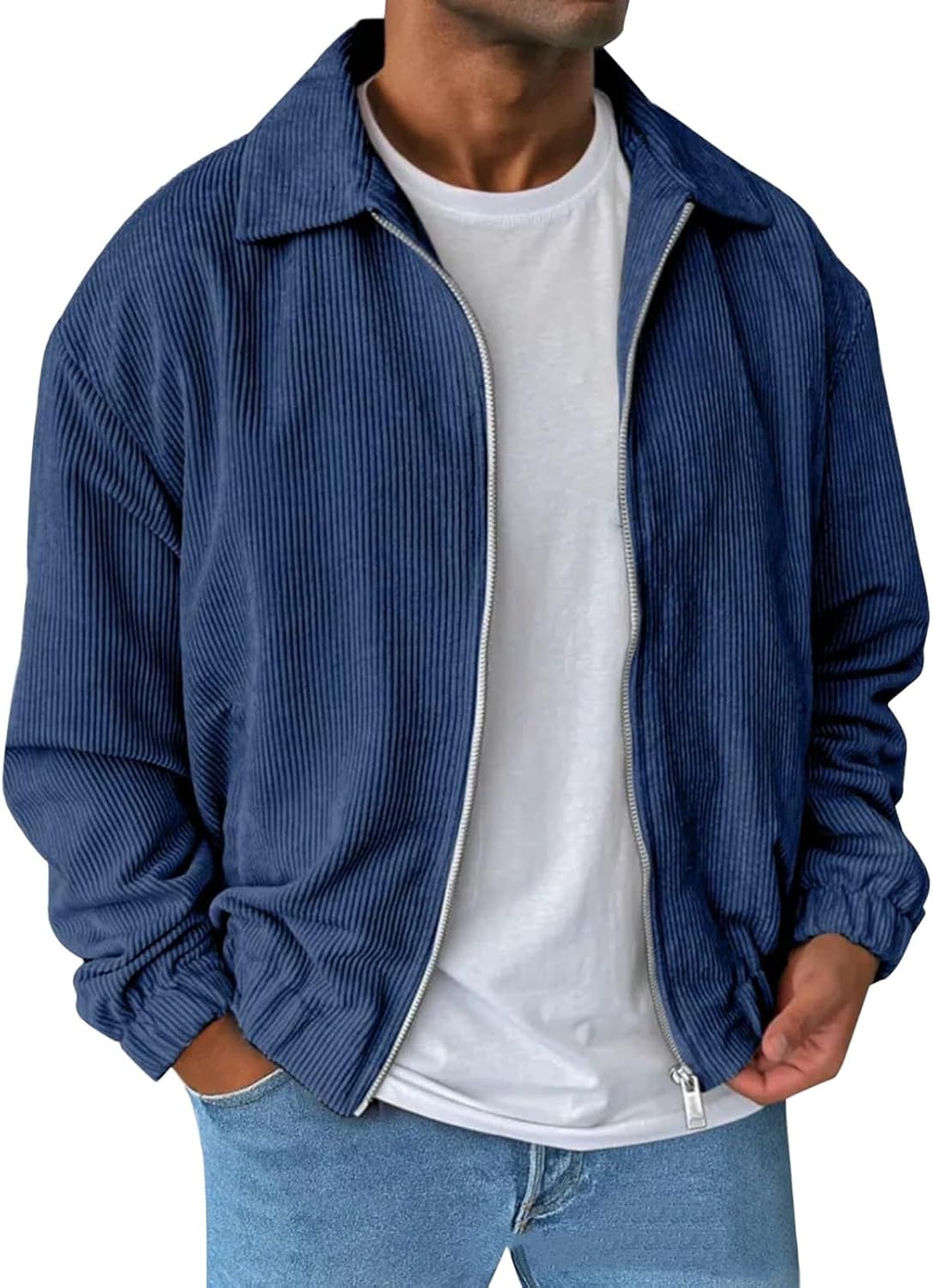 Corduroy Jacket for Men Full Zip Up Lightweight Solid Color Retro Style Cardigan Jacket Spring Fall Outerwear image 5