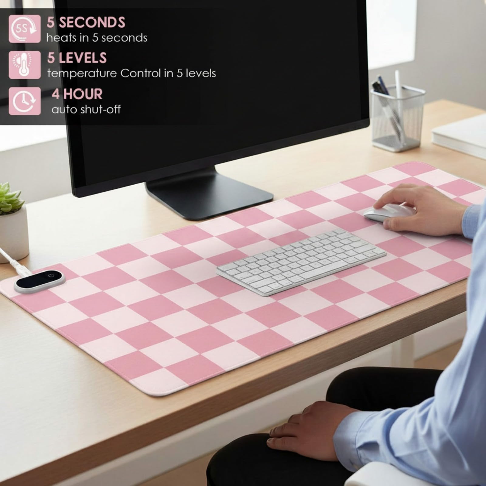 Konohan Grand tapis de souris chauffant en cuir synthétique avec 5 niveaux de chauffage et arrêt automatique de 4 heures, tapis de souris chauffant pour clavier, tapis de souris de jeu, prend en