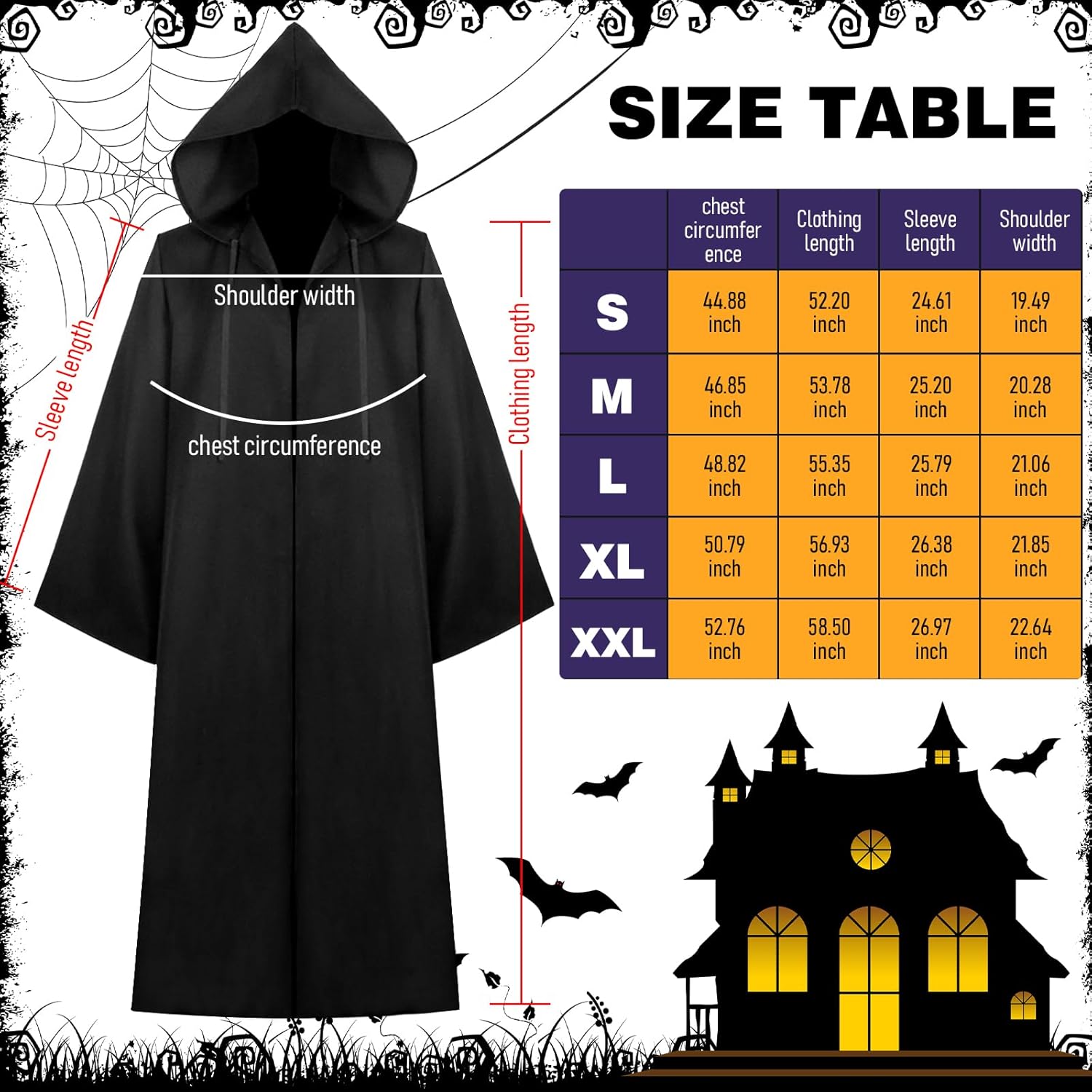Men's Black Medieval Cloak Hooded Robe Costume - Halloween Cosplay Knight Cape Tunic Uniform for Adults - Image 2