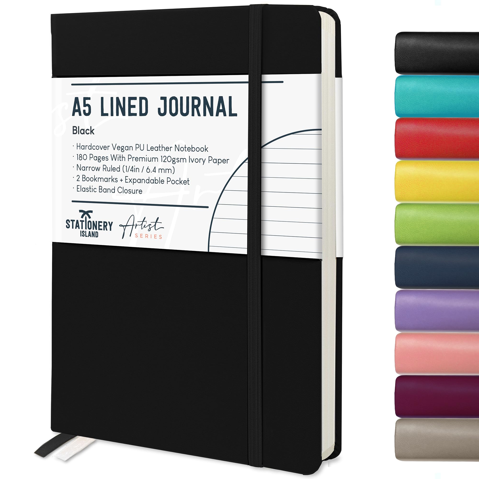 STATIONERY ISLAND A5 Lined Notebook, Journal Lined Hardcover with 120gsm Premium Thick Paper, 180 Pages Hardback Ruled Journal Notebook for Writing, Working, Study, Planning, Diary, Journaling