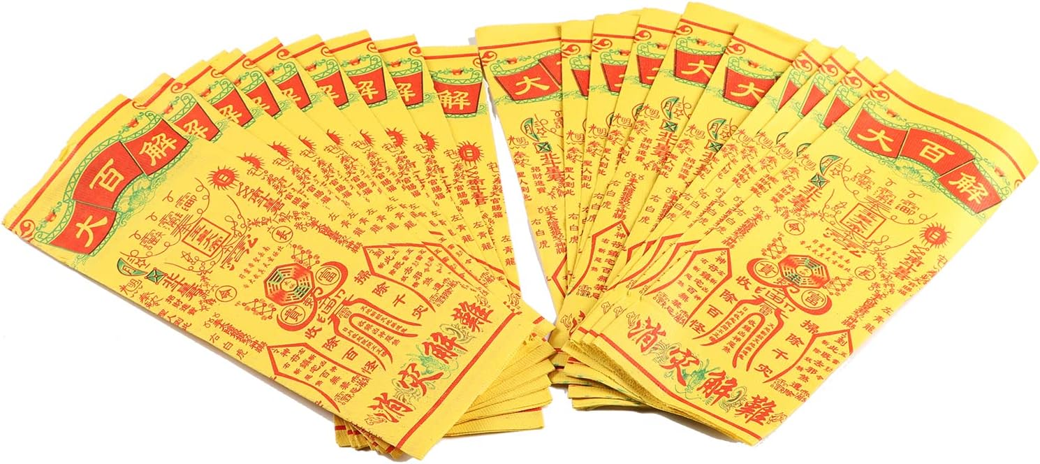 Ancestor Money - Chinese Joss Paper , 40 Pcs Yellow Burning Paper Remove Ill Fortune, Sacrificial Supplies for Ancestor Deceased Family During Hungry Ghost Festival All Souls Day July 15