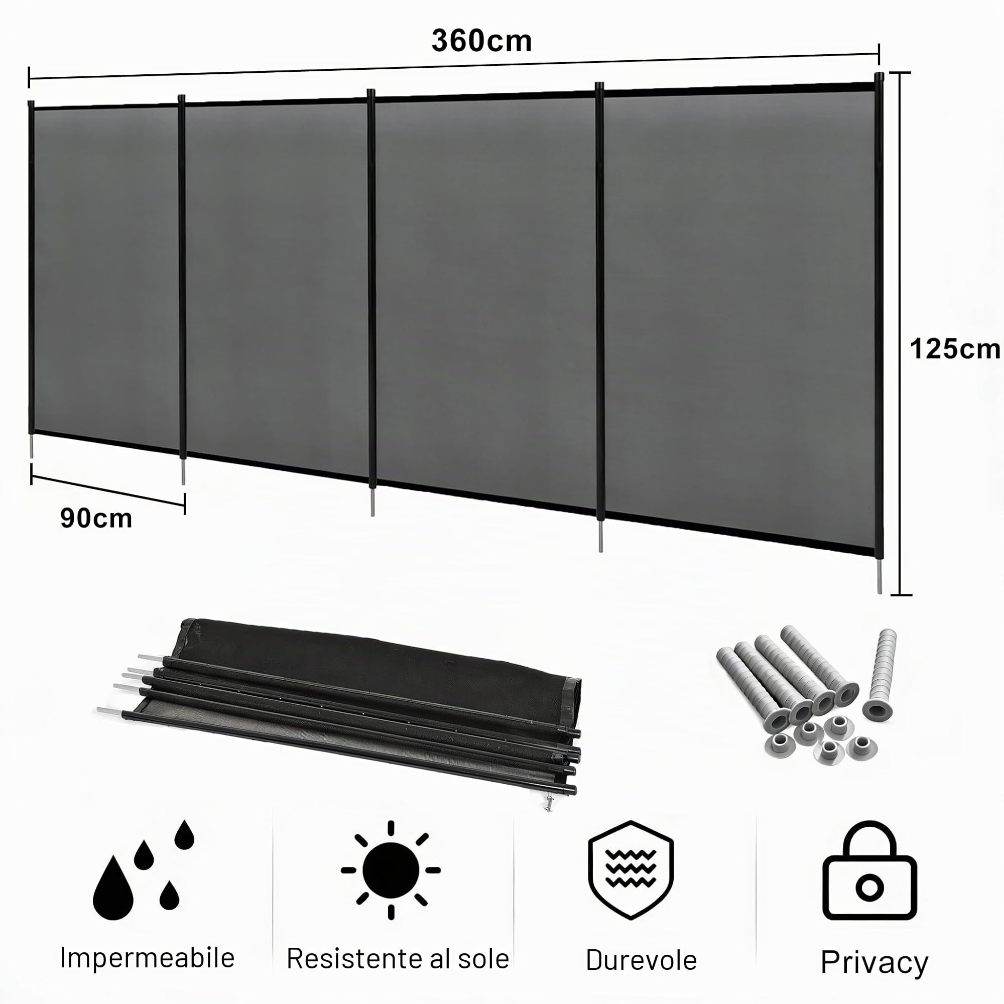GIANTEX Recinzione di Protezione per Piscina, Recinzione Copertura Pieghevole per Privacy in Alluminio e Acciaio Inox con Kit di Montaggio per Laghetto/Giardino, 360 x 125cm