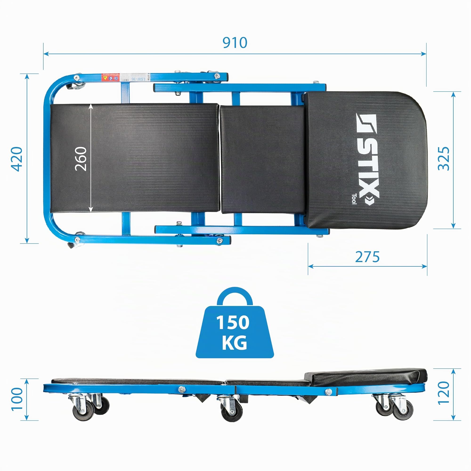 STIX LWS-36 Chariot d’Atelier Transformable lit Siege pour Garage Atelier 150 kg