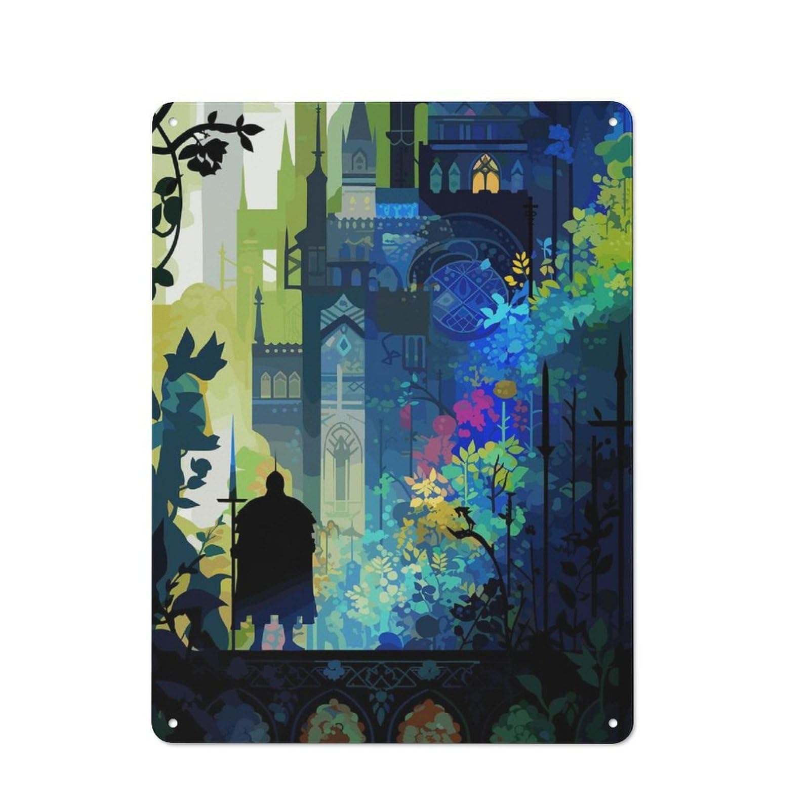 Junmoney Style-8 Vintage Metal Plaque 40X30cm Featuring Silhouetted Figure In A Fantasy City For Hallway Wall, For Wall Display Collectors
