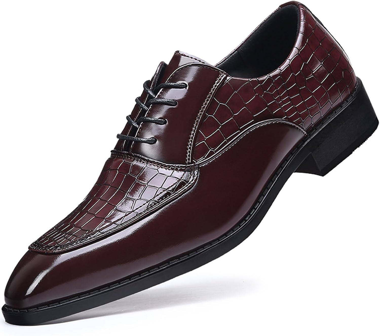 Men’s Retro Leather Print Plain Toe Business Oxfords Fashion Lace Up Pointed Toe Slip On Derby Formal Dress Shoes for Work Party Wedding