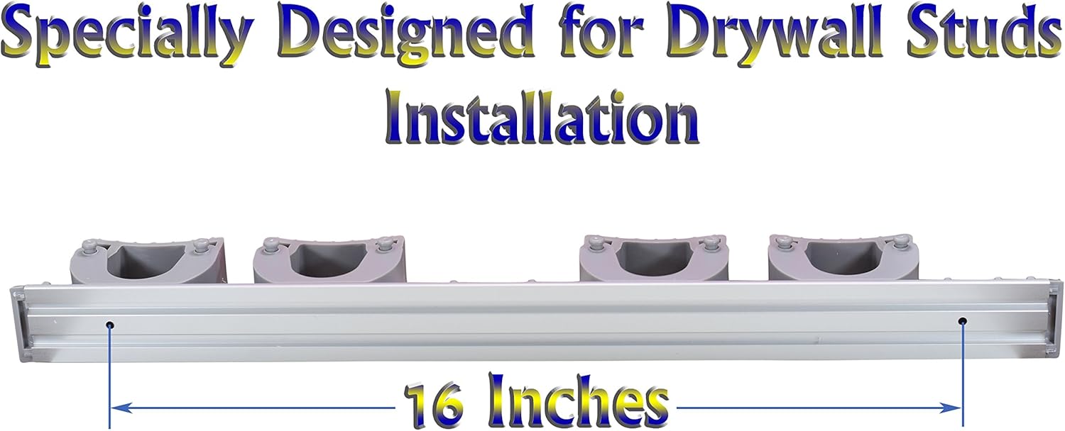One-Day Sale: Up to 60% Off Not Yet Another Mop Broom Holder, Clips Hold Everything Better Than Rollers, 4 Sliding Grippers and 6 Hooks, Extra Space in Between, Wall Mount on Aluminum Rack by 2 Screws Only, Drywall Studs Ready